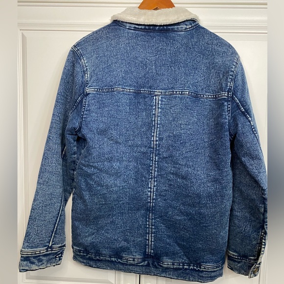 Vintage Superdry Men’s Size Large Distressed Jean Jacket Lined Sherpa Body Coat - Picture 9 of 12